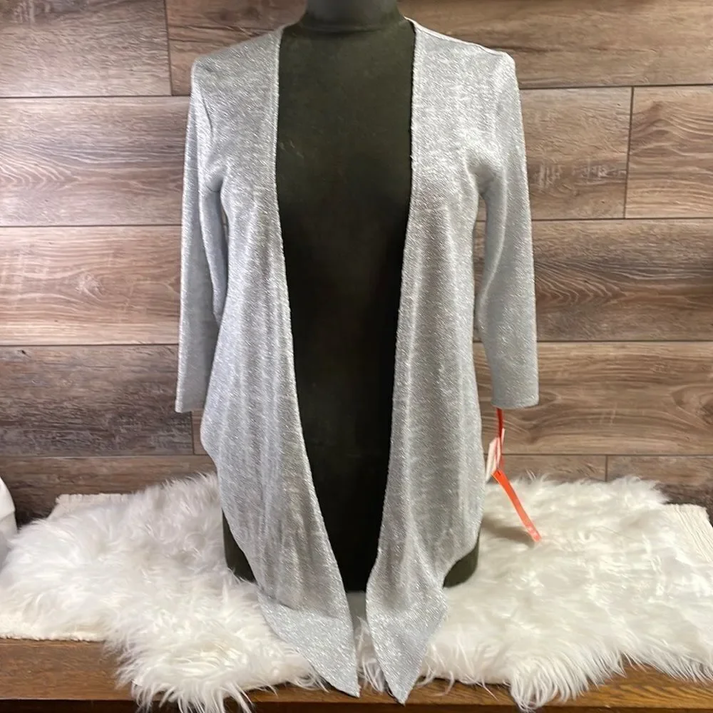 Heart of Palm Womens Swifty Gray Metallic Silver Open Face Cardigan Sz Small NWT